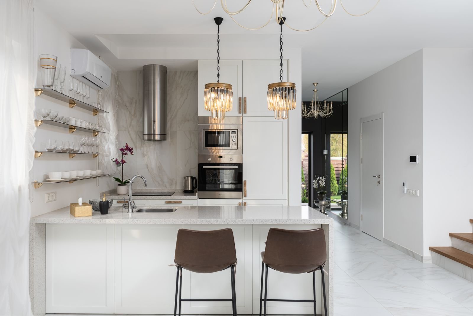 Office pantry with modern countertops