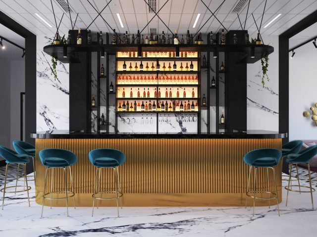 Marble bar counter in a restaurant interior